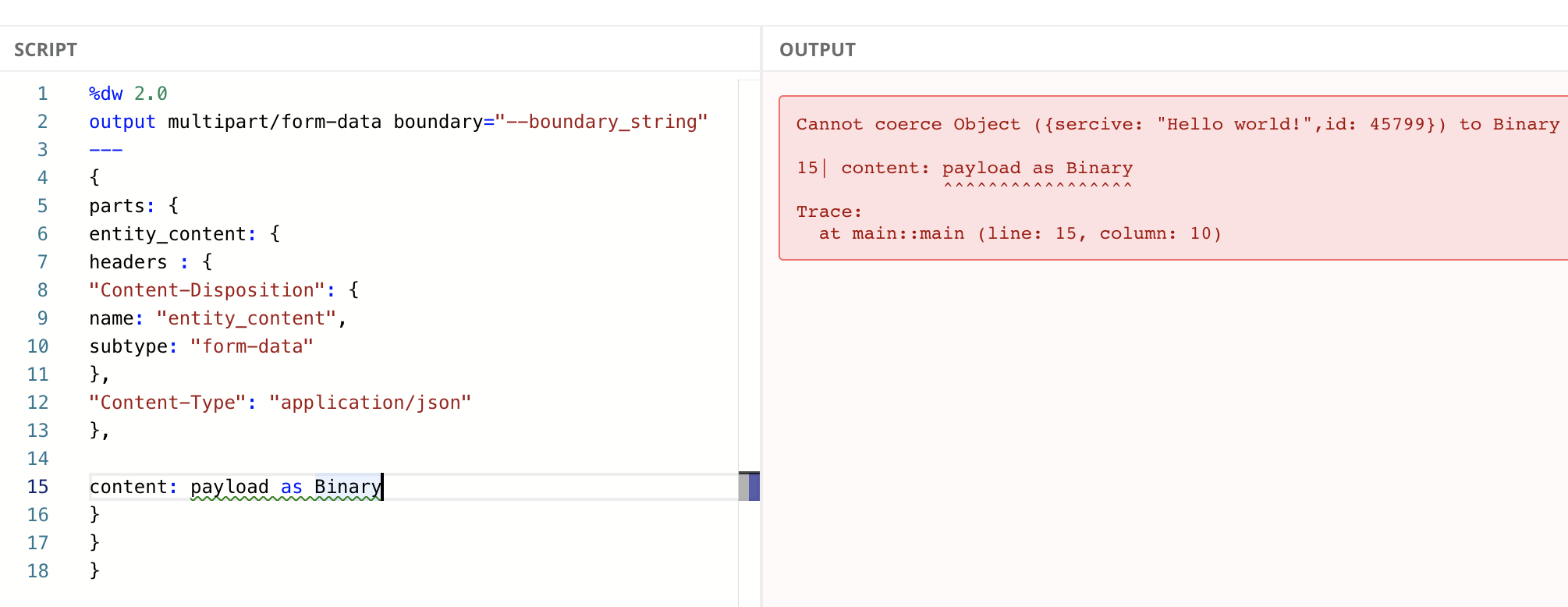 Multipart Conversion Issue: Cannot Coerce Object to Binary | MuleSoft Help  Center