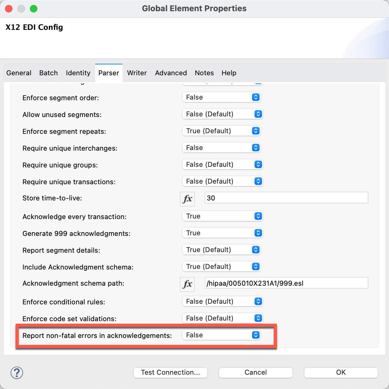 X12 Connector ACK generated with IK3 segments for nonfatal errors in